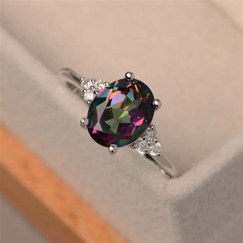 Mystic Topaz Ring Rainbow Topaz Ring Oval Cut Promise Ring Etsy