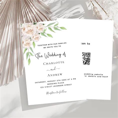 White Florals Greenery QR RSVP Luxury Wedding Invitation Zazzle