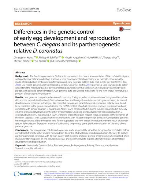 Pdf Differences In The Genetic Control Of Early Egg Development And