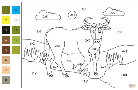 Multiplication Color By Number Bull Free Printable Coloring Pages