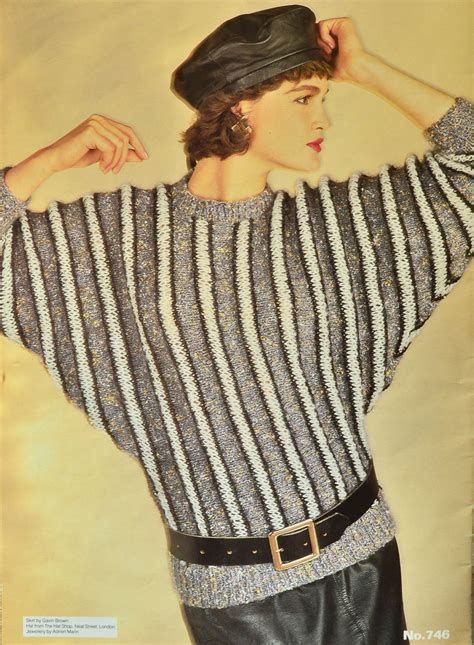 Vintage 1980s Wendy Lady S Vertical Striped Batwing Sweater Knitting