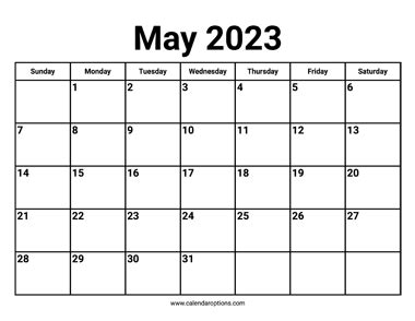 May 2023 Calendar – Calendar Options