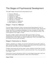 The Stages Of Psychosocial Development Docx The Stages Of