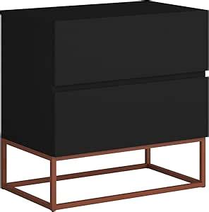 Mesa De Cabeceira Eros 45 Estilo Industrial 2 Gavetas Base Cobre Preto