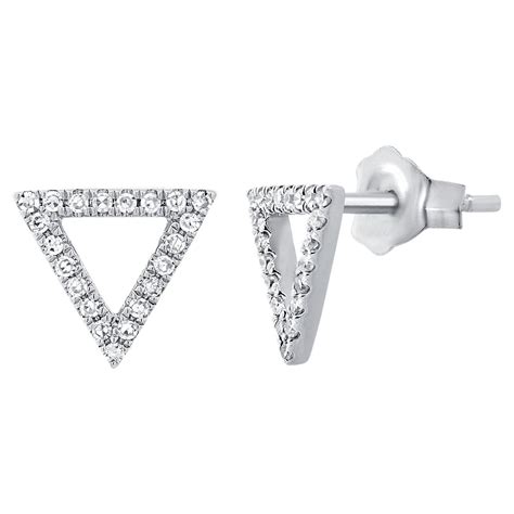 14K Yellow Gold Diamond Open Triangle Stud Earrings For Her For Sale At