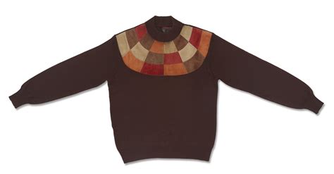 AJ LESTER WOOL AND LEATHER SWEATER, LATE 1970s, PURCHASED AT THE AJ
