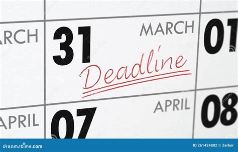 Deadline Written on a Calendar - March 31 Stock Photo - Image of entry ...