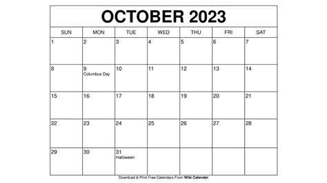 Free Printable October 2023 Calendar Templates With Holidays Wiki