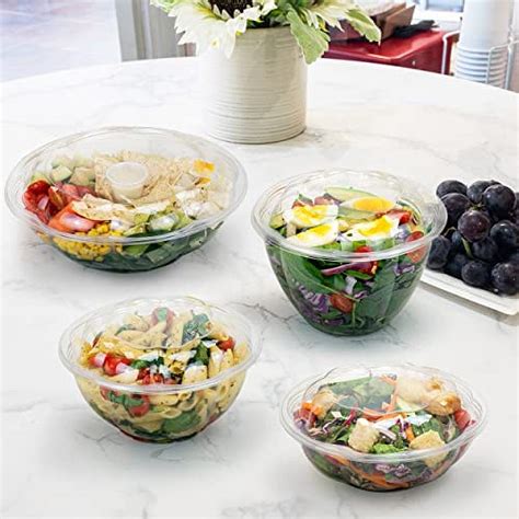 Fit Meal Prep 100 Pack 64 Oz Clear Plastic Salad Bowls With Airtight