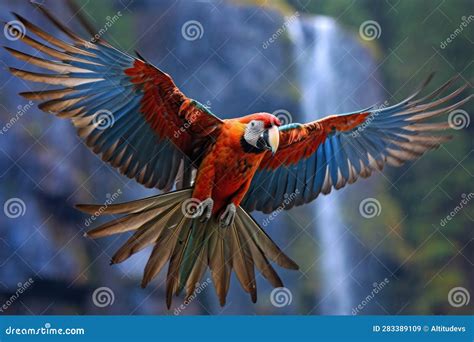 Macaw in Flight with Wings Fully Spread Stock Illustration ...