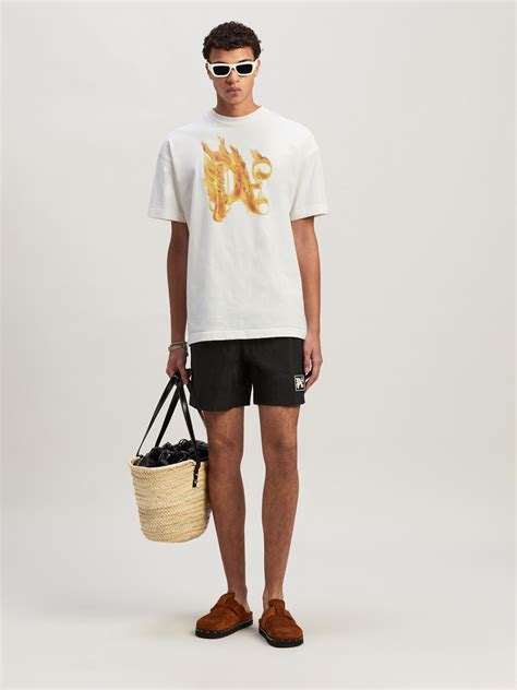 Burning Monogram T Shirt In White Palm Angels Official