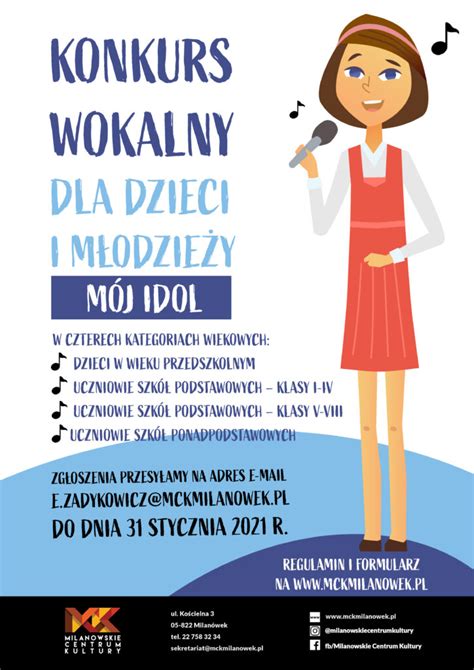 Konkurs wokalny dla dzieci i młodzieży Mój idol MCK Milanówek