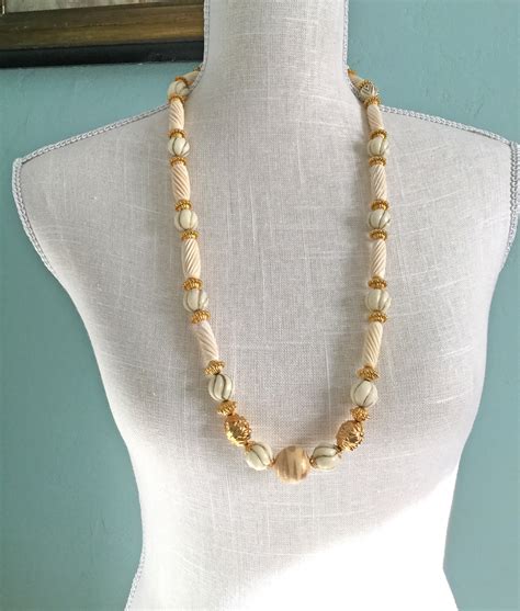 Carved Bone and Gold Bead Necklace Tribal Long Fashion - Etsy