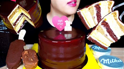 Asmr Dark Chocolate Cake Magnum Ice Cream Milka 초콜릿 케이크 먹방 Soft