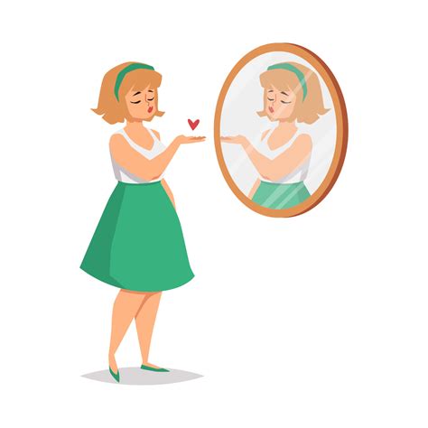 Smiling Positive Girl Looks At Her Reflection In Mirror And Send Love To Self 22215671 Vector