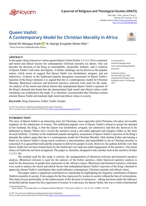 Pdf Queen Vashti A Contemporary Model For Christian Morality In Africa