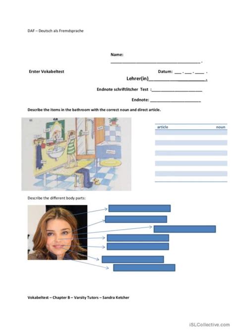 Vokabeltest Deutsch Daf Arbeitsbl Tter Pdf Doc