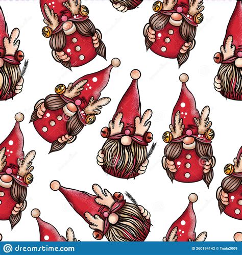 Seamless Pattern Illustration Of A Gnome With A Beard In A Hat New