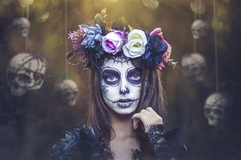 Bones Dia De Los Muertos Fantasy Girl Skull Women Face Makeup