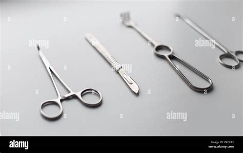 Metal Set Of Medical Instruments Scalpel Blade Scissors Forceps