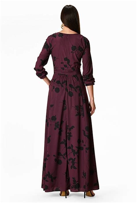 Shop Pleated Floral Print Matte Crepe Maxi Dress Eshakti