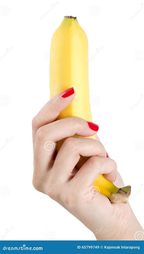 Femme Avec Les Clous Rouges Tenant La Banane Image Stock Image Du