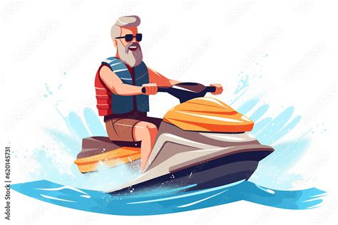 Generative AI Man Ride Jetski In Sea Vector Poster Aquabike On Ocean