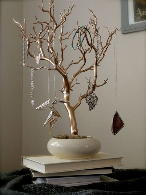 Jewelry Holder Organizer Tree Gold And Cream 18 Painted Etsy Diy