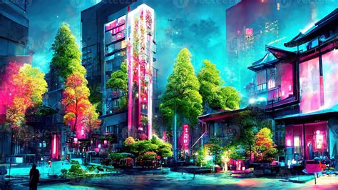 Fantas A Noche Ciudad Japon S Paisaje Ne N Ligero Resumen Ilustraci N