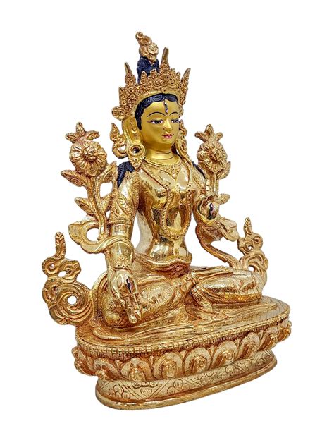 White Tara Buddhist Handmade Statue Gold Plated And Face Painted