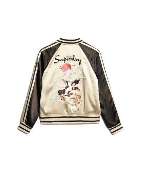 Womens Sukajan Embroidered Bomber Jacket In Sandshell Beige Superdry Uk