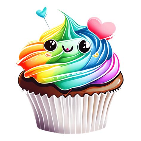 Cupcake With Rainbow Icing And A Cute Smiling Face Creative Fabrica