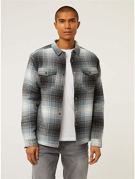 Blue Checked Fleece Lined Shacket Men George At Asda