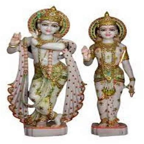 Multicolor Painted Marble Radha Krishna Jugal Jodi For Temple Size