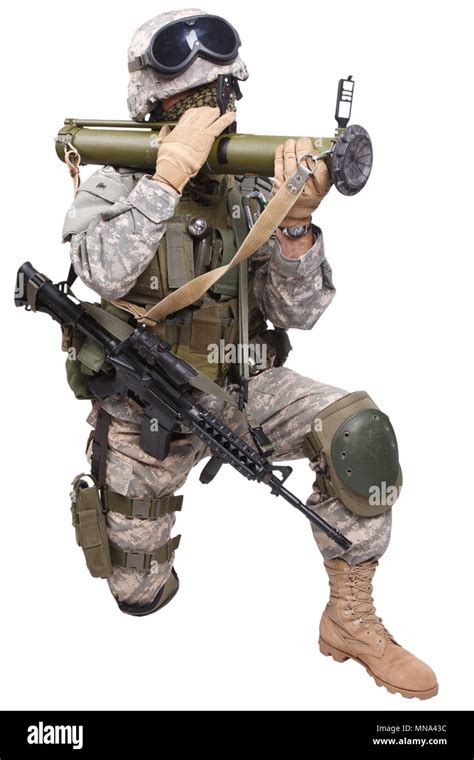 Us Soldier With Anti Tank Rocket Launcher Rpg On White Background Stock