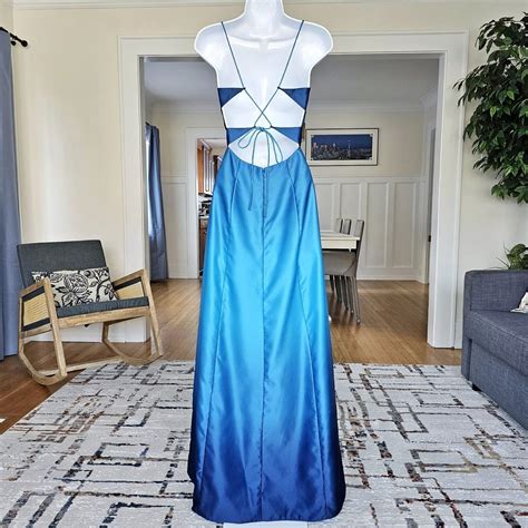 2000s Blue Beaded Open Back Prom Dress Blue Ombre Depop