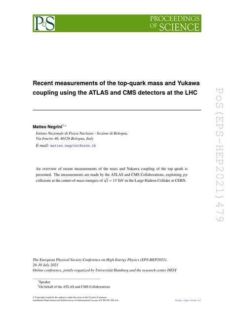 Pdf Recent Measurements Of The Top Quark Mass And Yukawa Coupling