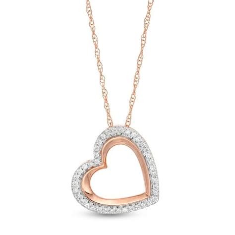 0 12 CT T W Diamond Edge Tilted Heart Pendant In 10K Rose Gold