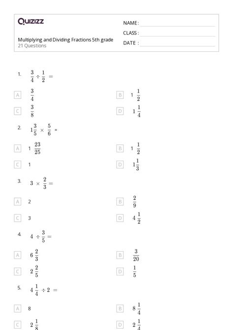 50 Multiplying And Dividing Fractions Worksheets For 6th Year On