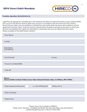 Fillable Online Set Up Sepa Direct Debit Mandate Financedynamics