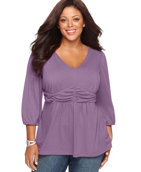 Ny Collection Plus Size Three Quarter Sleeve Ruched Empire Waist Top And Reviews Tops Plus