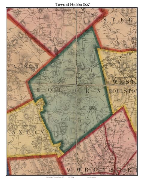 Holden Massachusetts 1857 Old Town Map Custom Print Worcester Co