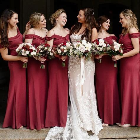 Burgundy Mermaid Bridesmaid Dresses Simple Floor Length Spaghetti