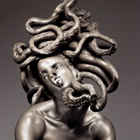 A Dramatic Scene Of A Medusa Statue Sculpted In Carved Stable Diffusion