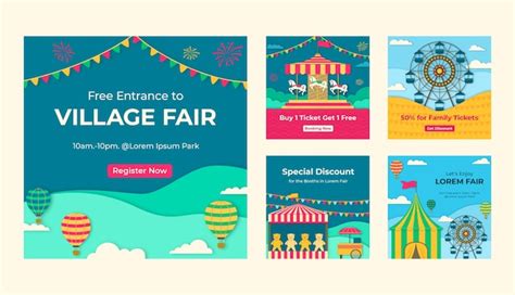 Premium Vector Funfair Festival And Amusement Park Instagram Posts