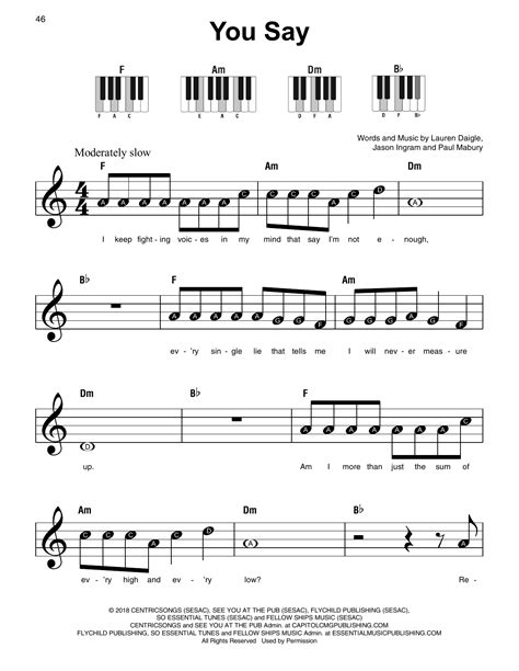 Lauren Daigle You Say Sheet Music Notes, Chords | Sheet music notes ...