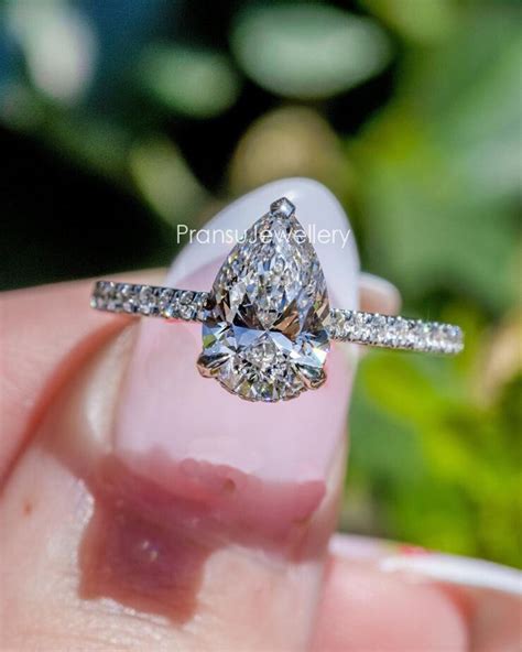 15ct Pear Moissanite Engagement Ring White Gold Moissanite Wedding Ring Anniversary T Ring