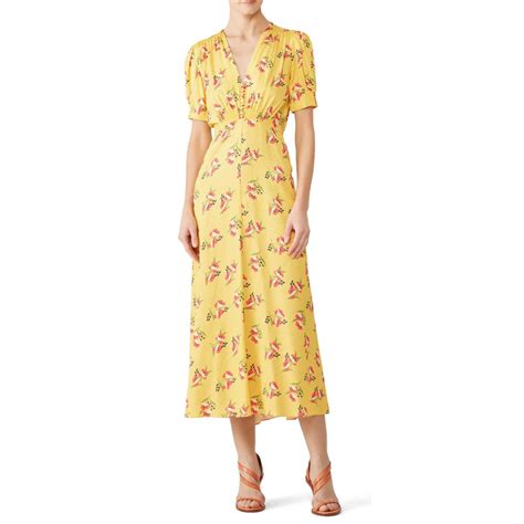 Jill Jill Stuart Puff Sleeve Midi Dress Yellow W Pink… Gem