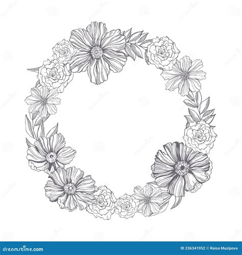 Floral Wreath Sketch Illustration Stock Vector Illustration Of Peony