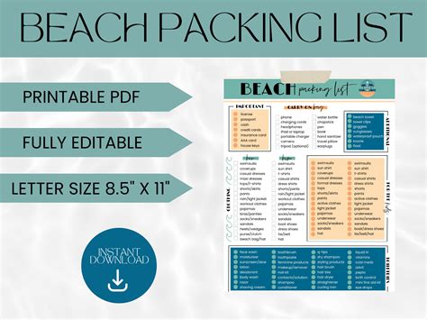 Beach Vacation Packing List Template Printable Packing List For Beach